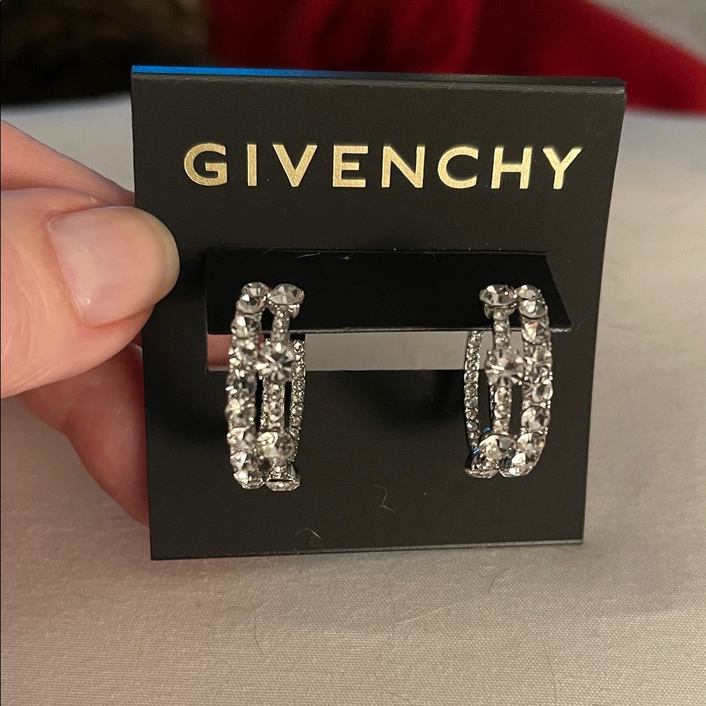 NWT Givenchy Pave Silver Crystal Hoop Earrings